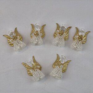 Giftco Clear Glass Angel Ornaments with Golden Glittery Wings Lot of 6